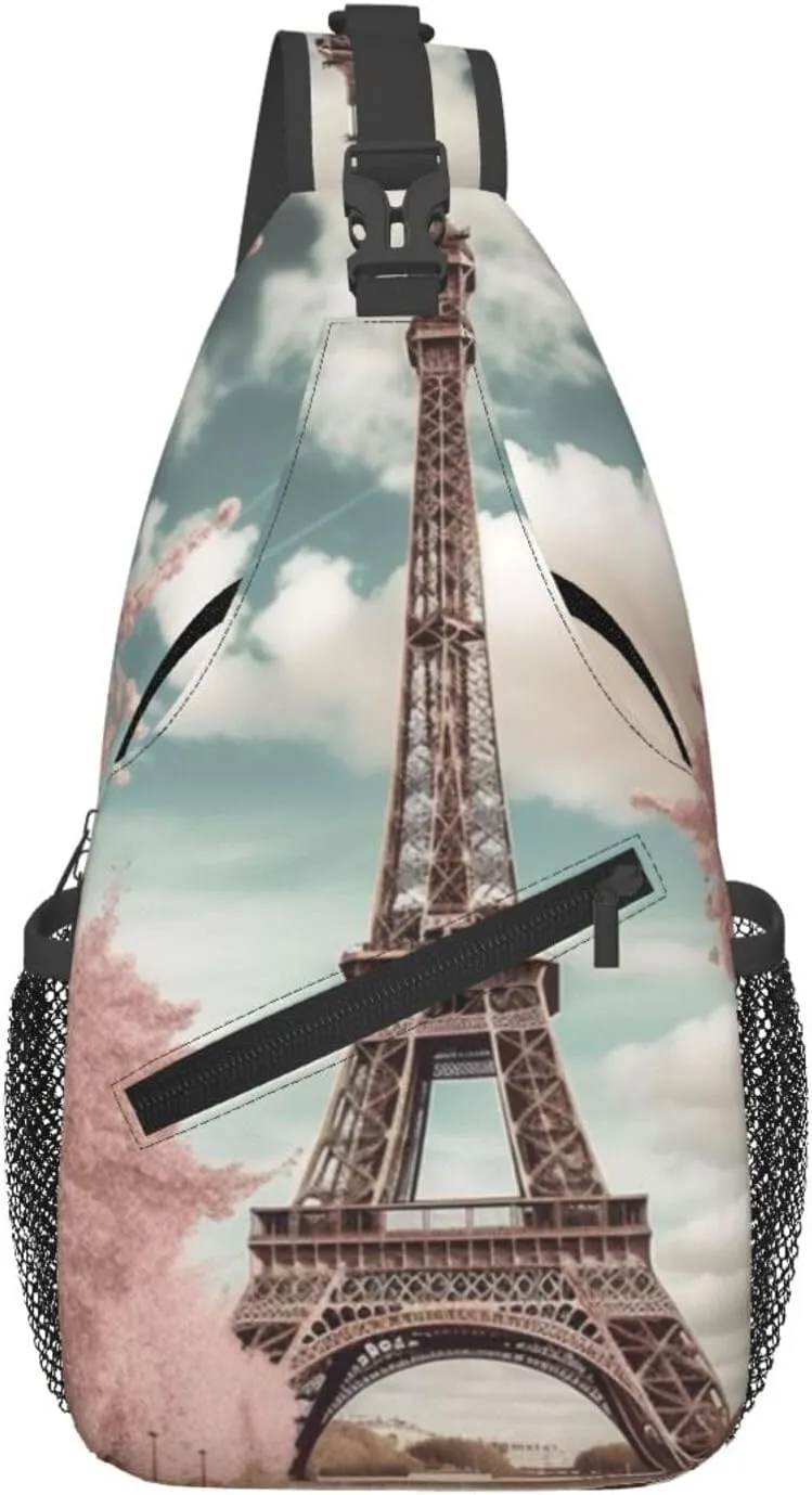 Vintage Style Eiffel Tower Paris Crossbody Bags for Men Women Fashion Sling Backpack Casual Chest Bag Travel Hiking Daypack