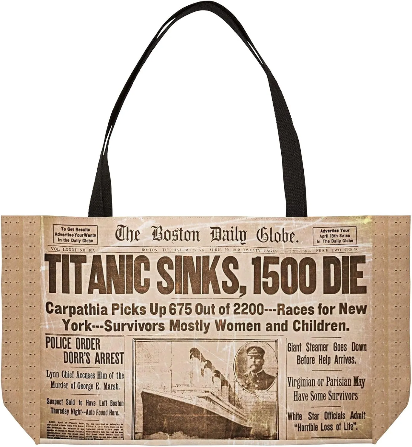 Vintage Titanic News Print Weekender Tote Bag, Stylish Travel Bag