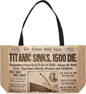Vintage Titanic News Print Weekender Tote Bag, Stylish Travel Bag