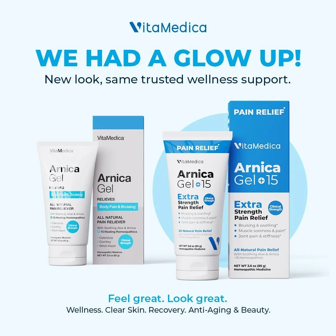VitaMedica Arnica Gel Plus 15 Healing Plant Compounds, Extra Strength Formulation for Bruising, Swelling, Joint Pain, Muscle Soreness & Stiffness, All-Natural, Plant-Based Pain Relief