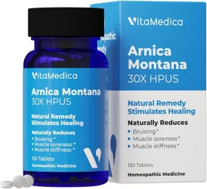 VitaMedica Arnica Montana 30X Rapid Dissolve Arnica Tablets for Natural Pain, Bruising, and Swelling Support - Homeopathic Medicine for Injury and Surgery Recovery - 150 Ct - 50 Servings