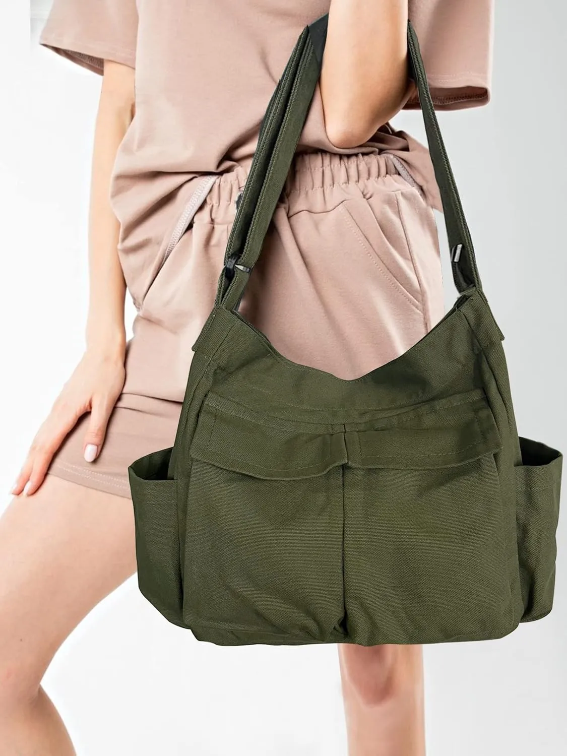 VODIU Messenger Bag Large Canvas Hobo Crossbody Tote for Women/Men, Shoulder Laptop Bag with Multi Pockets for Work,Travel