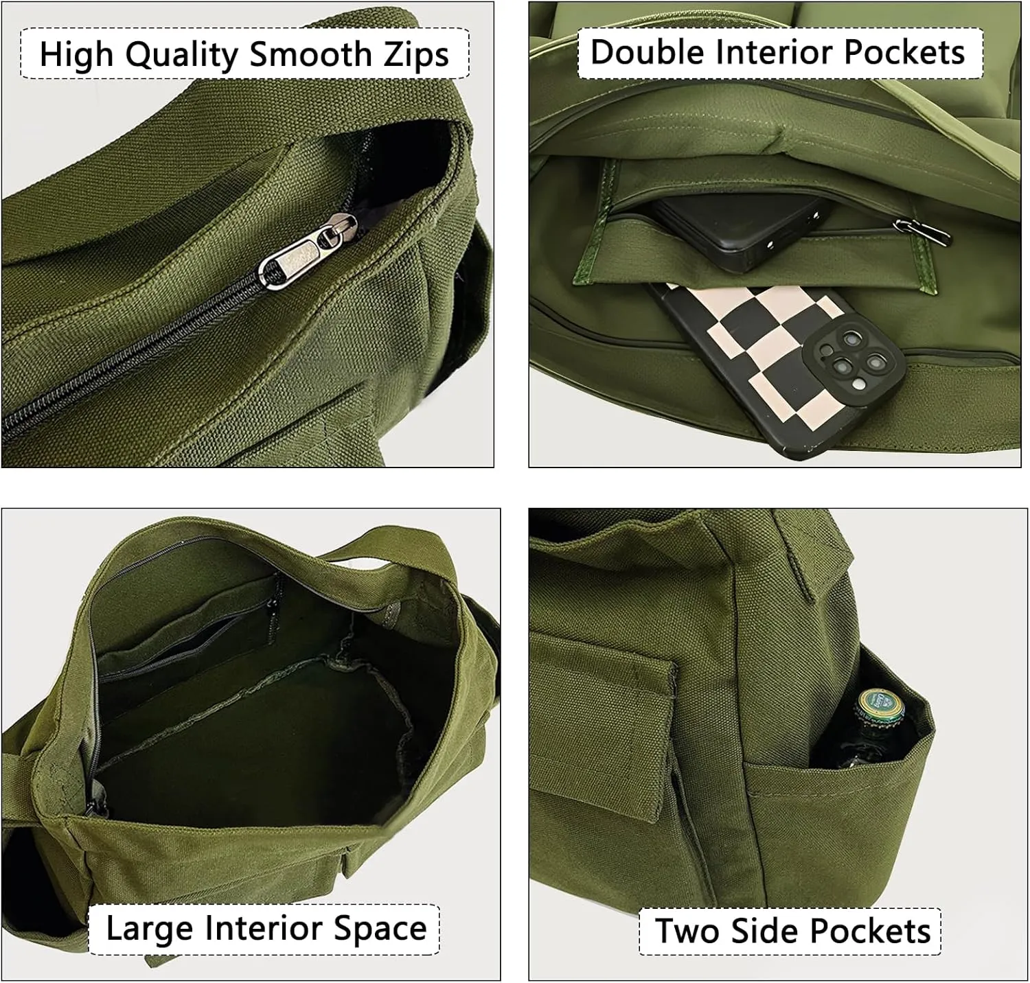 VODIU Messenger Bag Large Canvas Hobo Crossbody Tote for Women/Men, Shoulder Laptop Bag with Multi Pockets for Work,Travel