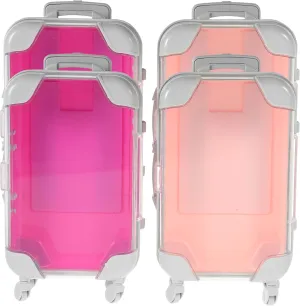 VOSAREA 4PCS False Eyelashes Boxes Mini Plastic Travel Makeup Suitcases Simulation Trolley Makeup Cases Mini Luggage Empty Lash Containers for Women Girls