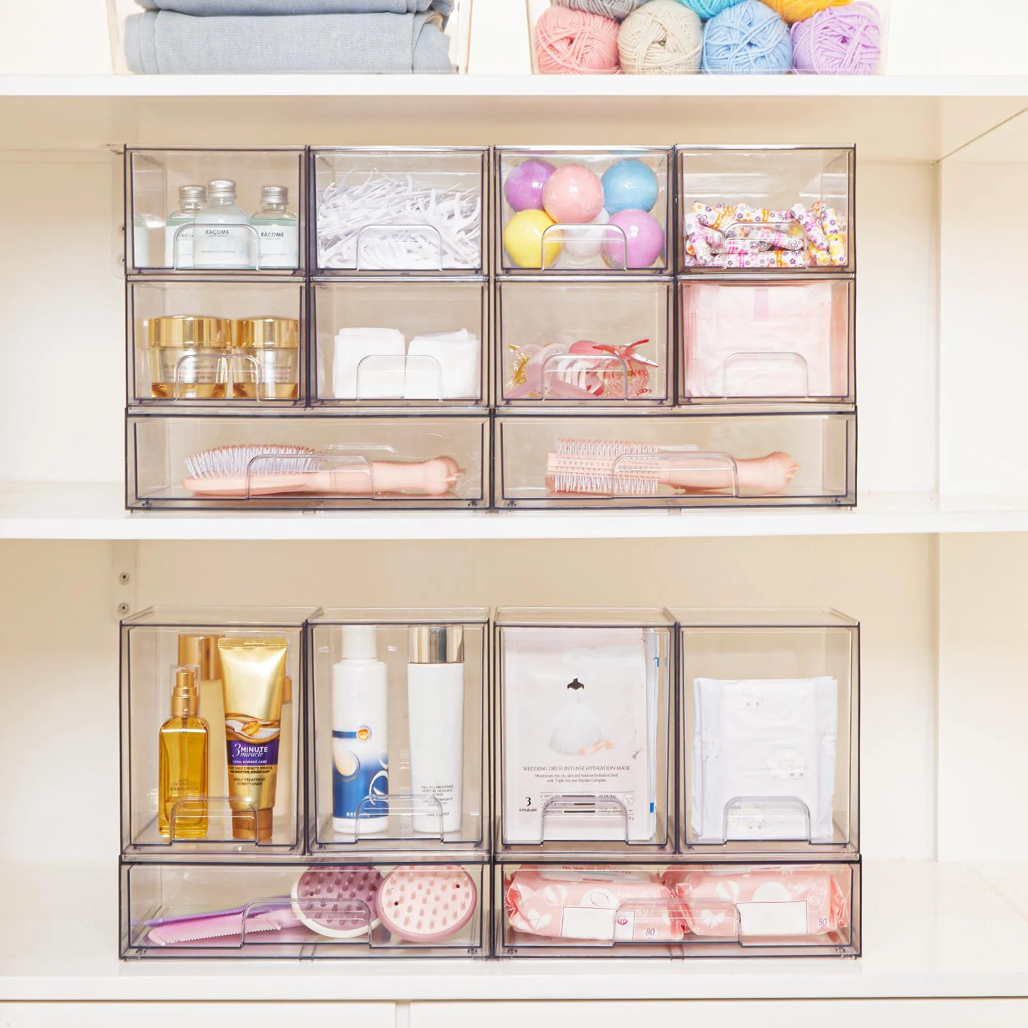 Vtopmart Stackable Storage Drawers Set of 5,Clear Plastic Organizer Bins for Makeup, Cosmetics, Beauty Supplies,Ideal for Vanity, Bathroom,Cabinet,Pantry Organization