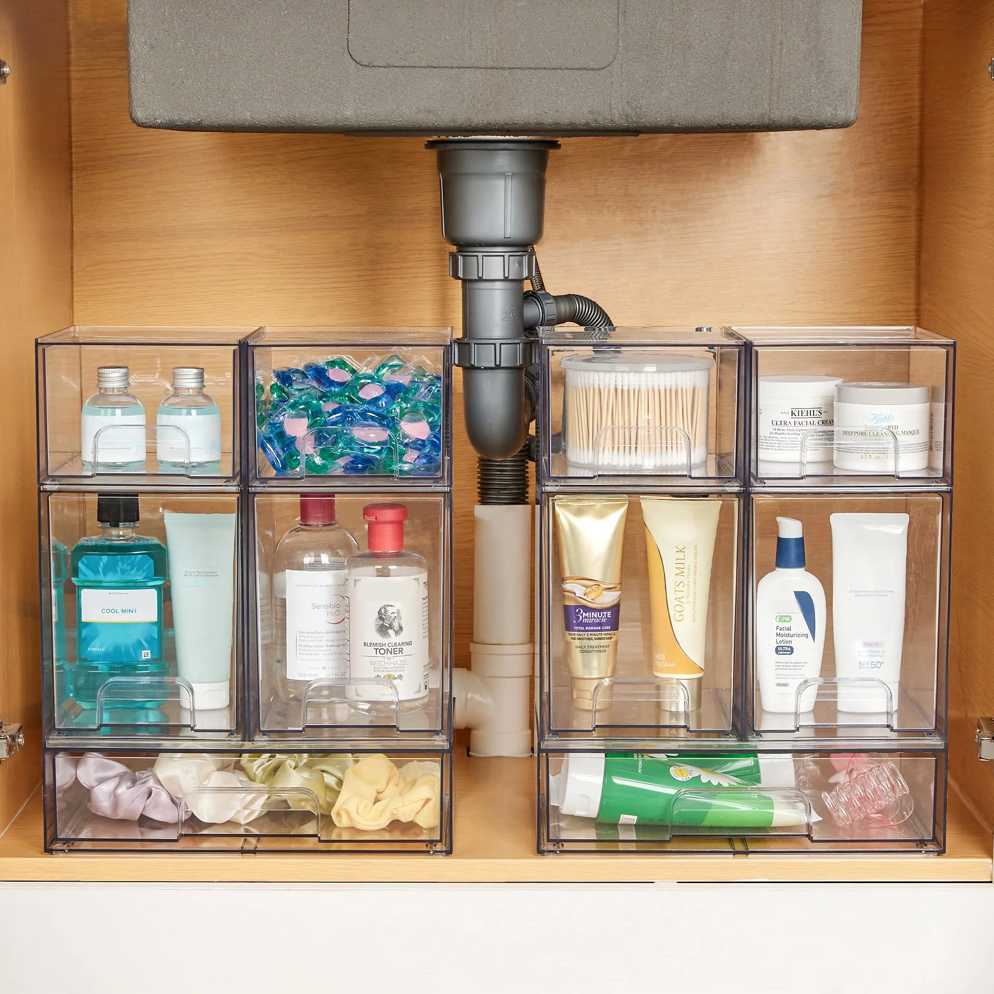 Vtopmart Stackable Storage Drawers Set of 5,Clear Plastic Organizer Bins for Makeup, Cosmetics, Beauty Supplies,Ideal for Vanity, Bathroom,Cabinet,Pantry Organization