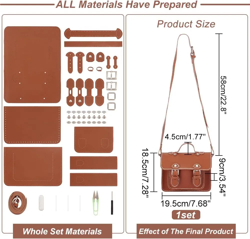 WADORN DIY Leather Handbag Making Kit, PU Messenger Bag Sew-on Satchel Kit for Christmas Personalized Girls Crafts, 7.6x3.5x7.2 Inch, Chocolate