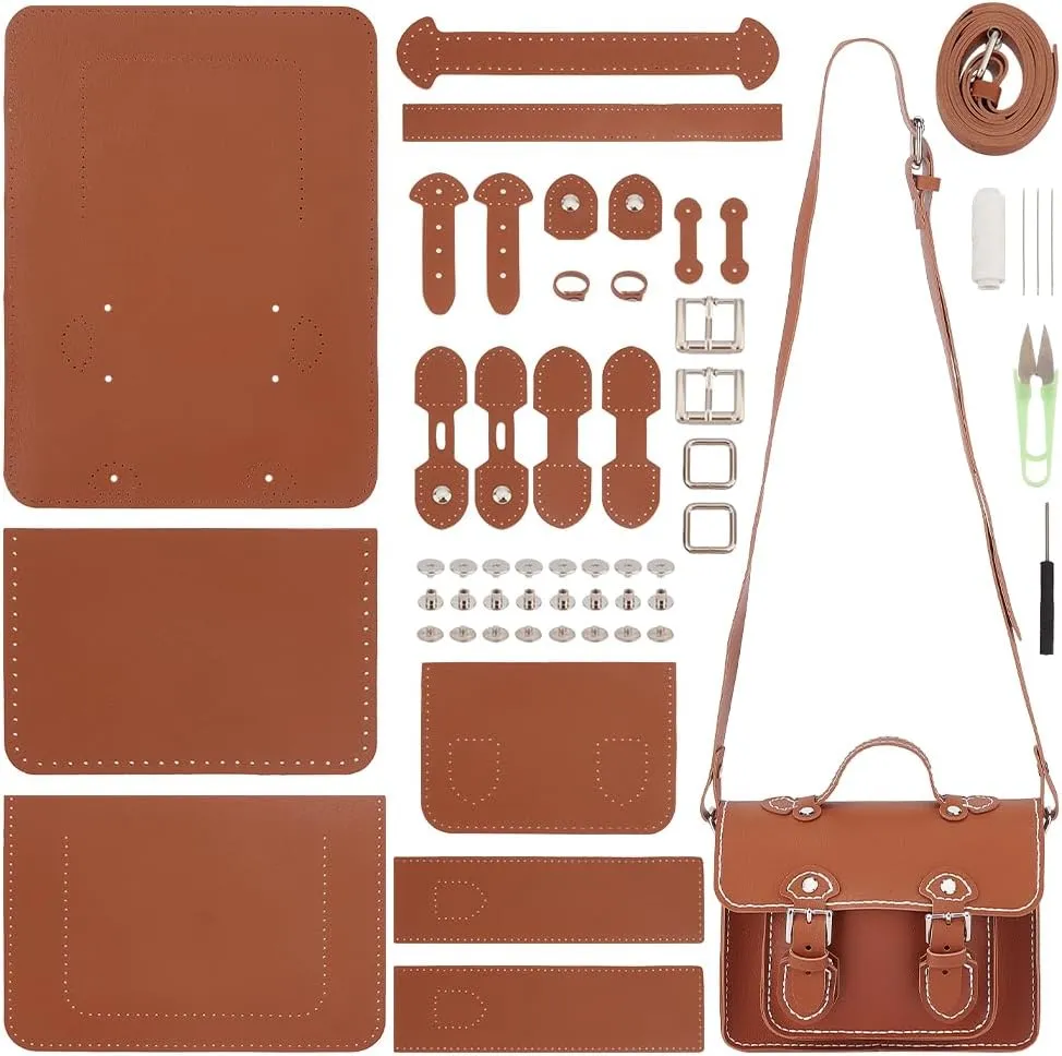 WADORN DIY Leather Handbag Making Kit, PU Messenger Bag Sew-on Satchel Kit for Christmas Personalized Girls Crafts, 7.6x3.5x7.2 Inch, Chocolate