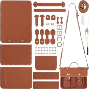 WADORN DIY Leather Handbag Making Kit, PU Messenger Bag Sew-on Satchel Kit for Christmas Personalized Girls Crafts, 7.6x3.5x7.2 Inch, Chocolate