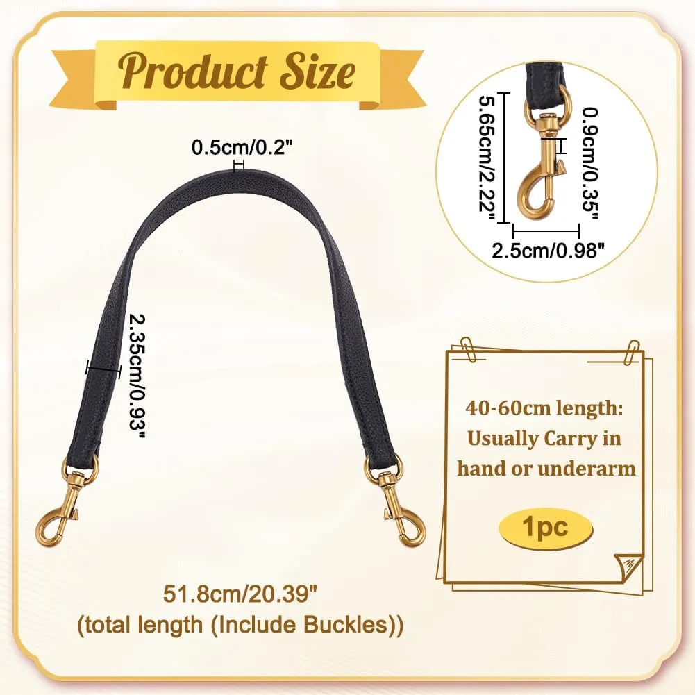 WADORN Genuine Leather Purse Handle, 20.4 Inch Leather Handbag Handle Replacement Short Shoulder Strap with Retro Gold Buckles Women Bag Making Accessory for Coach Shoulder Bag 26, Black
