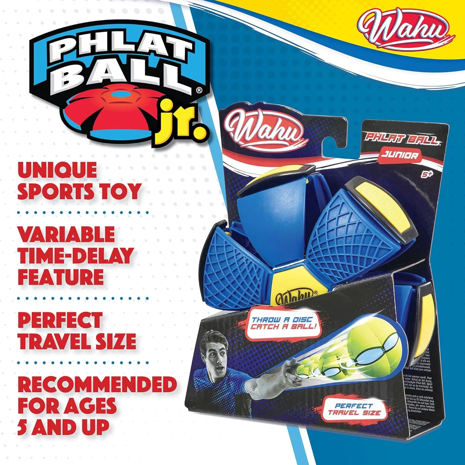 WAHU Phlat Ball Junior Blue - Throw A Disc Catch A Ball - Time Delay Transformation Flying Toy