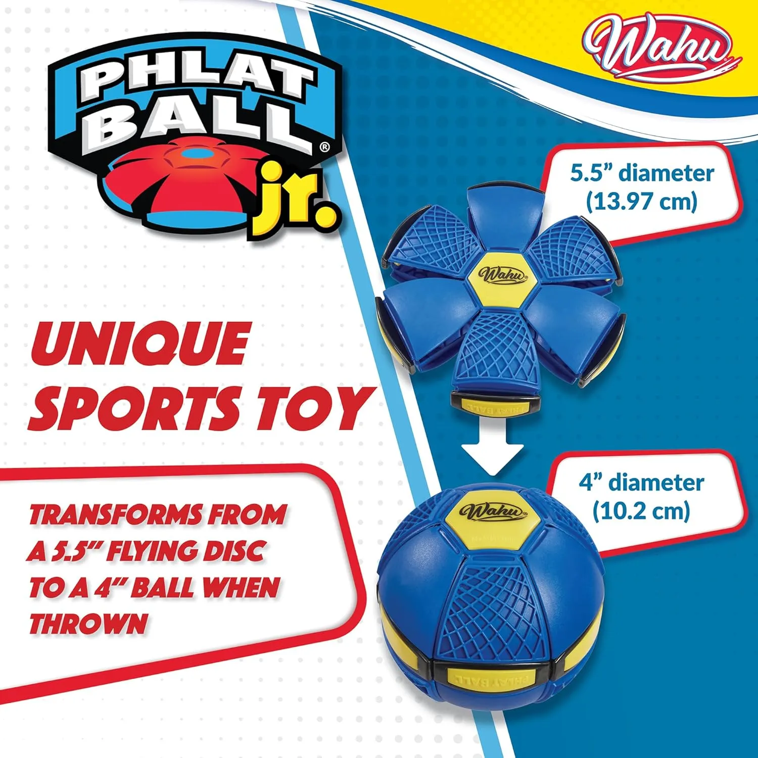 WAHU Phlat Ball Junior Blue - Throw A Disc Catch A Ball - Time Delay Transformation Flying Toy