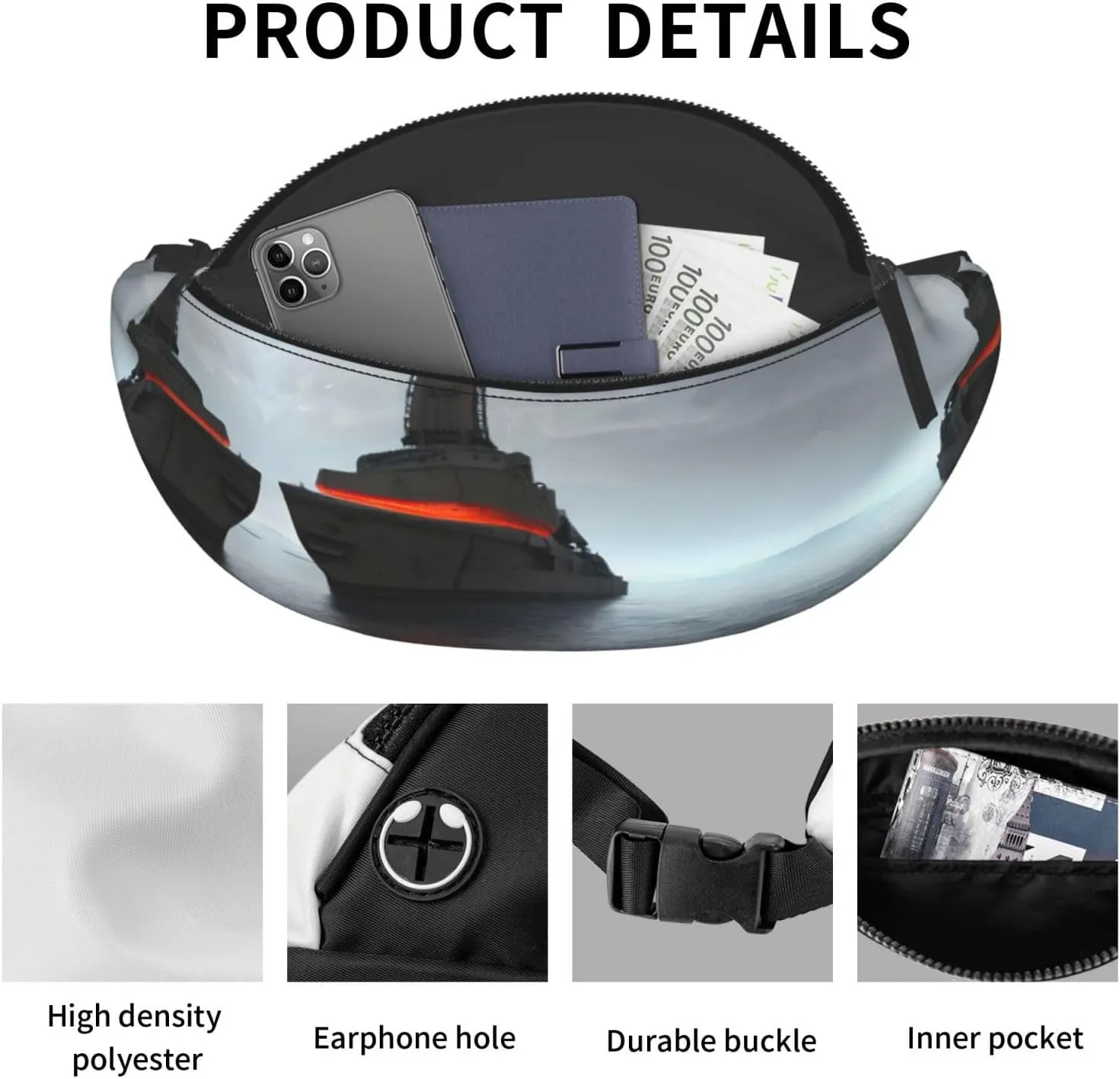 Waist Packs For Men & Women, Fashion Sling Pack With Adjustable Belt For Travel Sports Running.Giant Nuclear Ship 1 Print