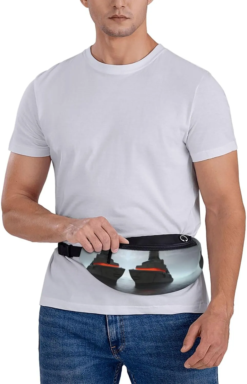 Waist Packs For Men & Women, Fashion Sling Pack With Adjustable Belt For Travel Sports Running.Giant Nuclear Ship 1 Print