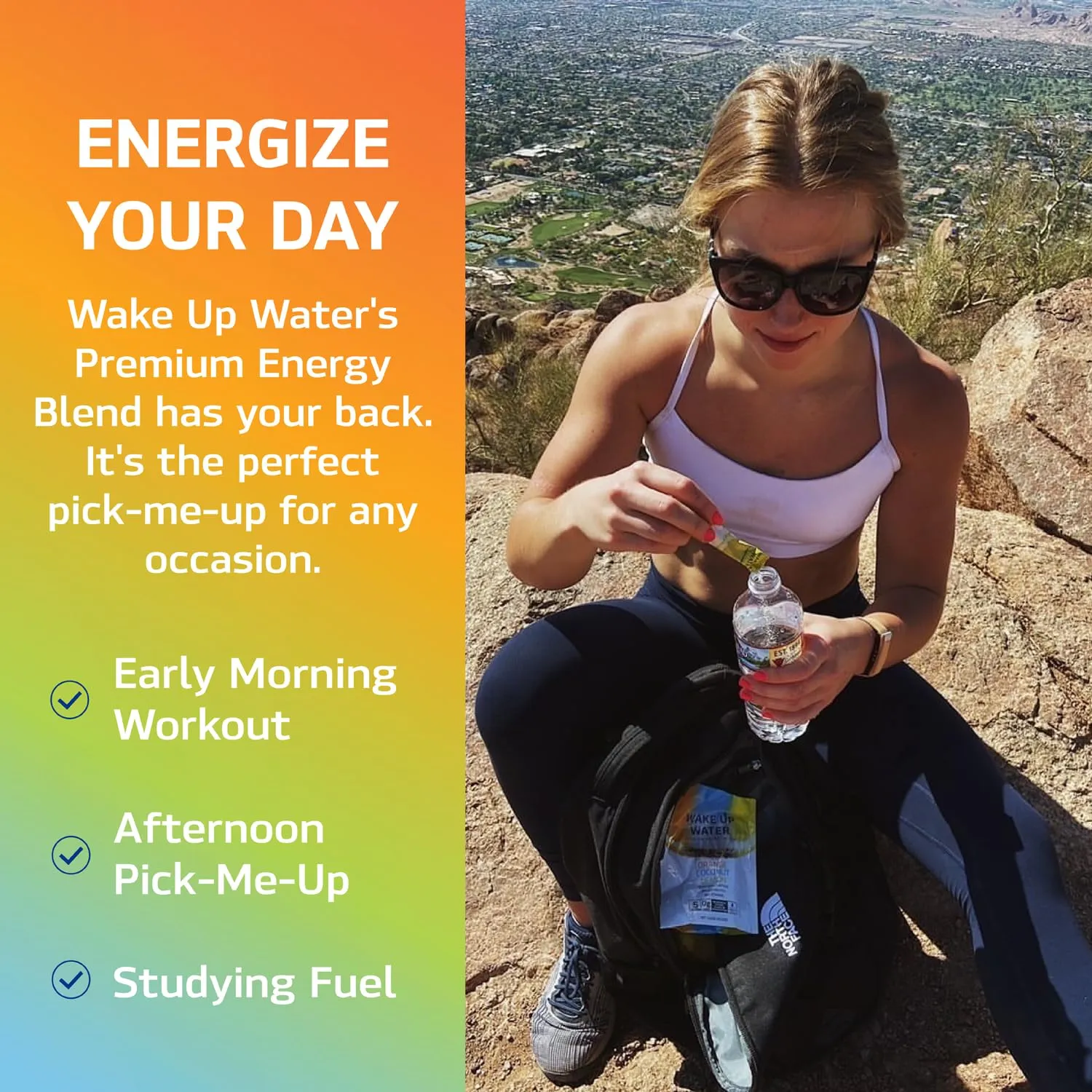 Wake Up Water - Energy   Hydration Sugar Free 15 Packs, Orange Flavor - Energy Drink Powder, Electrolytes Powder Drink, Natural Caffeine Mix Packet, B Vitamins, 5 Calories, Gluten Free - 1.60 oz (45.45g)