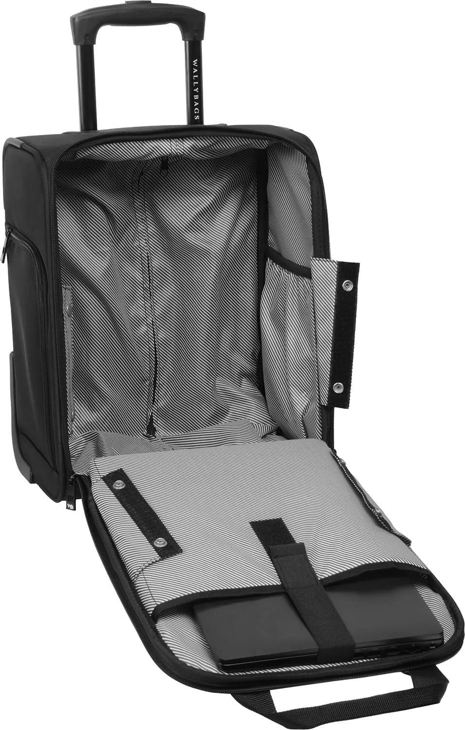 WallyBags Solutions 2 Piece Set, Expandable Spinner with Garment Underseat Bag, Black, 25-Inch Checked, 16-Inch Carry-On
