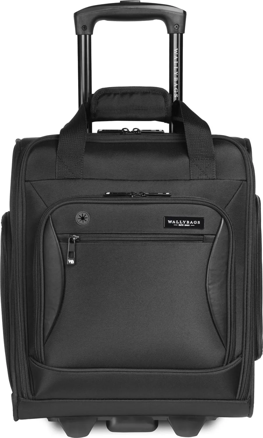 WallyBags Solutions 2 Piece Set, Expandable Spinner with Garment Underseat Bag, Black, 25-Inch Checked, 16-Inch Carry-On