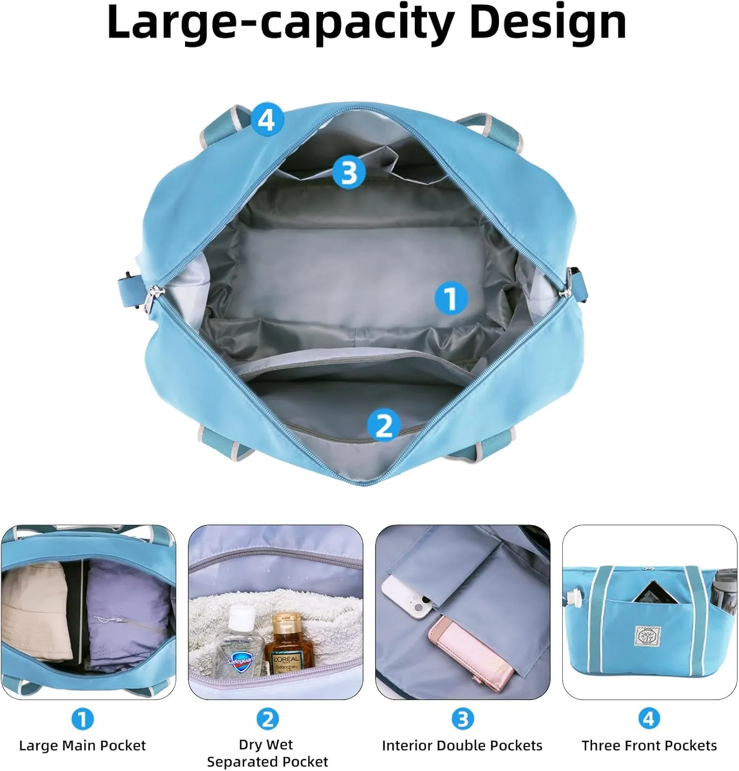 WALNEW Travel Duffel Bag, Weekender Overnight Carry On Bag Women Men, Foldable Waterproof Gym Luggage with Metal Buckle Strap