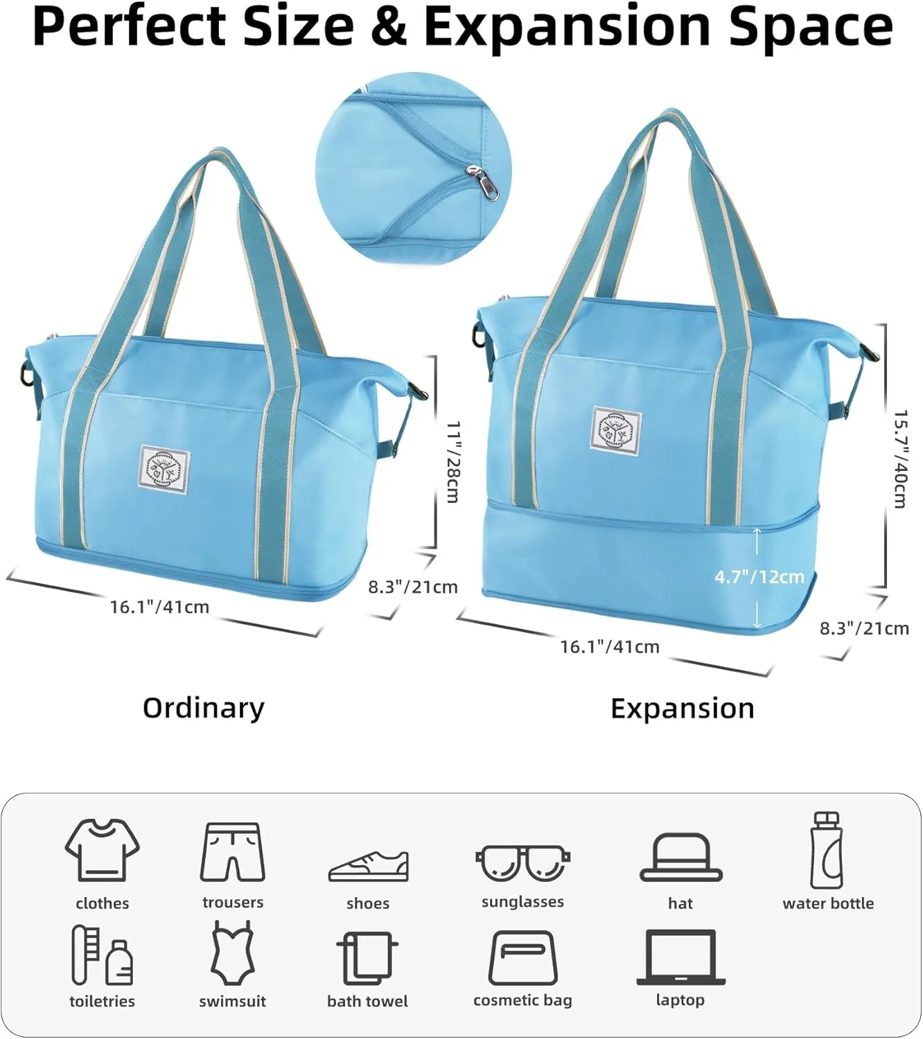 WALNEW Travel Duffel Bag, Weekender Overnight Carry On Bag Women Men, Foldable Waterproof Gym Luggage with Metal Buckle Strap