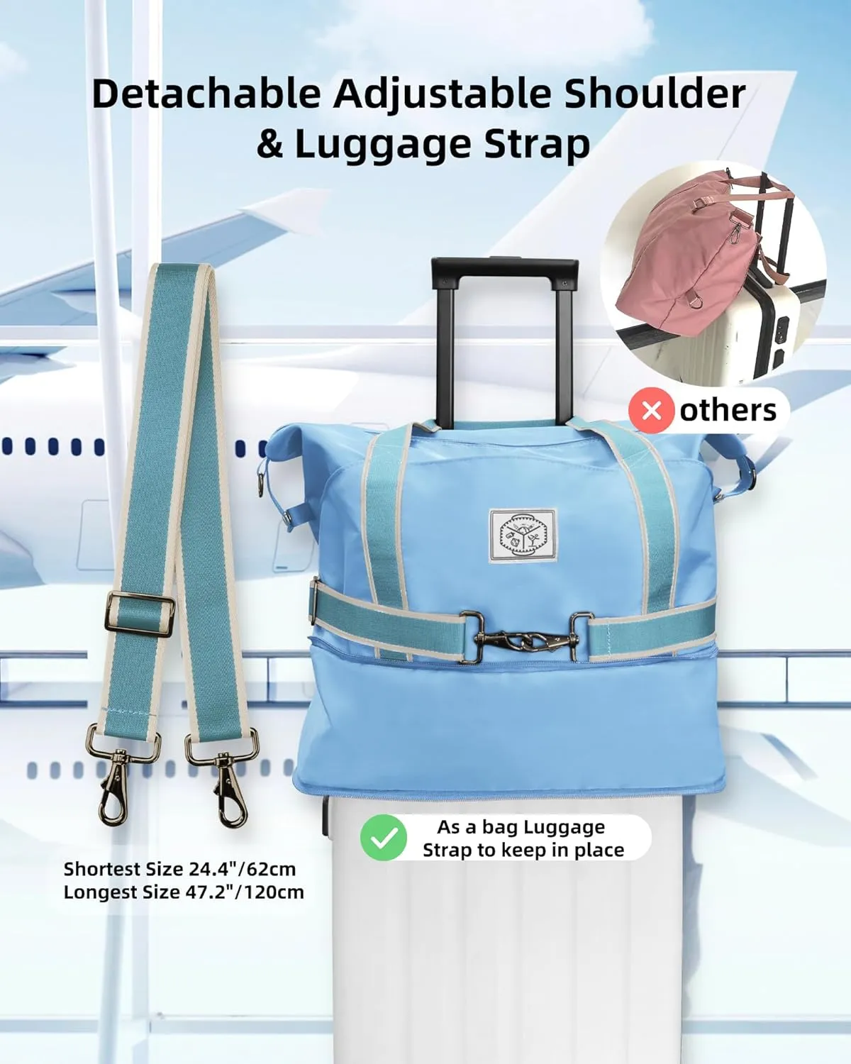 WALNEW Travel Duffel Bag, Weekender Overnight Carry On Bag Women Men, Foldable Waterproof Gym Luggage with Metal Buckle Strap