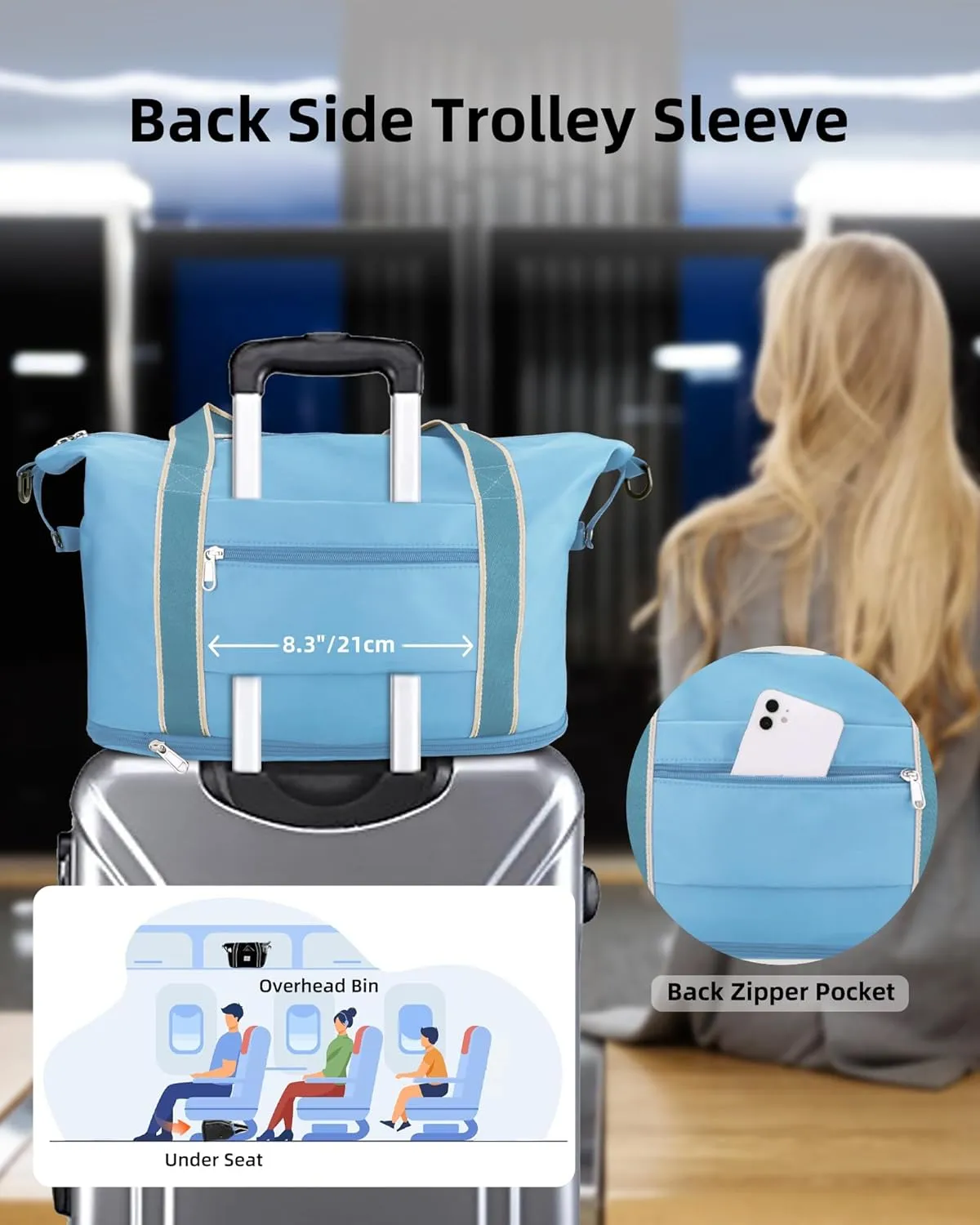 WALNEW Travel Duffel Bag, Weekender Overnight Carry On Bag Women Men, Foldable Waterproof Gym Luggage with Metal Buckle Strap