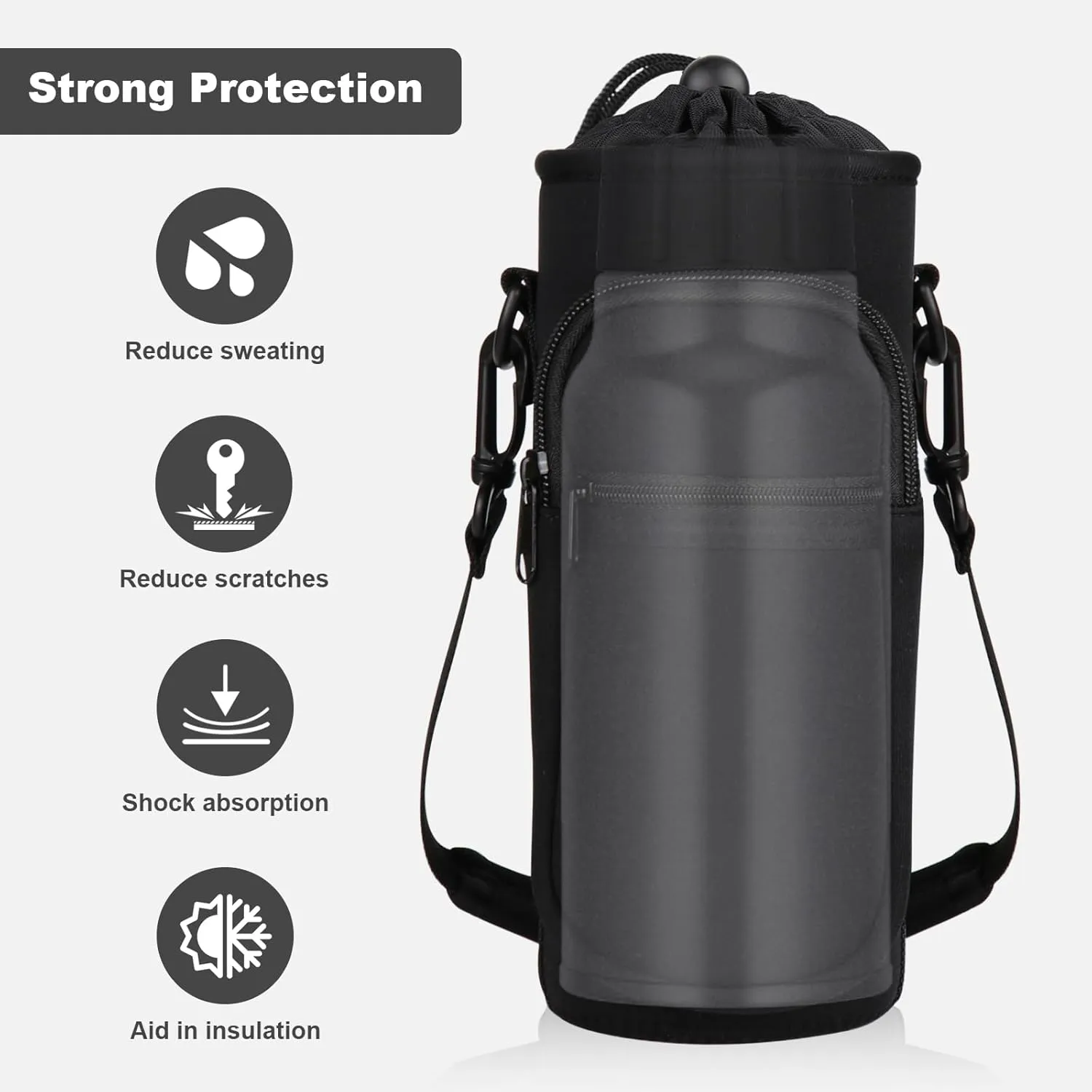 Water Bottle Holder with Strap, Water Bottle Carrier Bag with Phone Pocket, Shoulder Hand Strap Insulated Neoprene 32/40 oz Water Bottle Sleeve for Walking Hiking Camping Gym