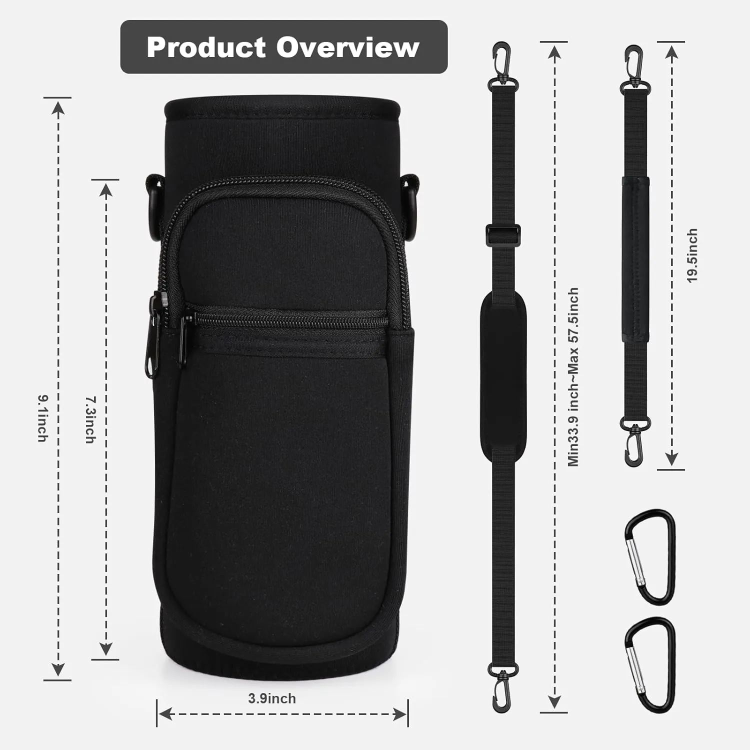 Water Bottle Holder with Strap, Water Bottle Carrier Bag with Phone Pocket, Shoulder Hand Strap Insulated Neoprene 32/40 oz Water Bottle Sleeve for Walking Hiking Camping Gym