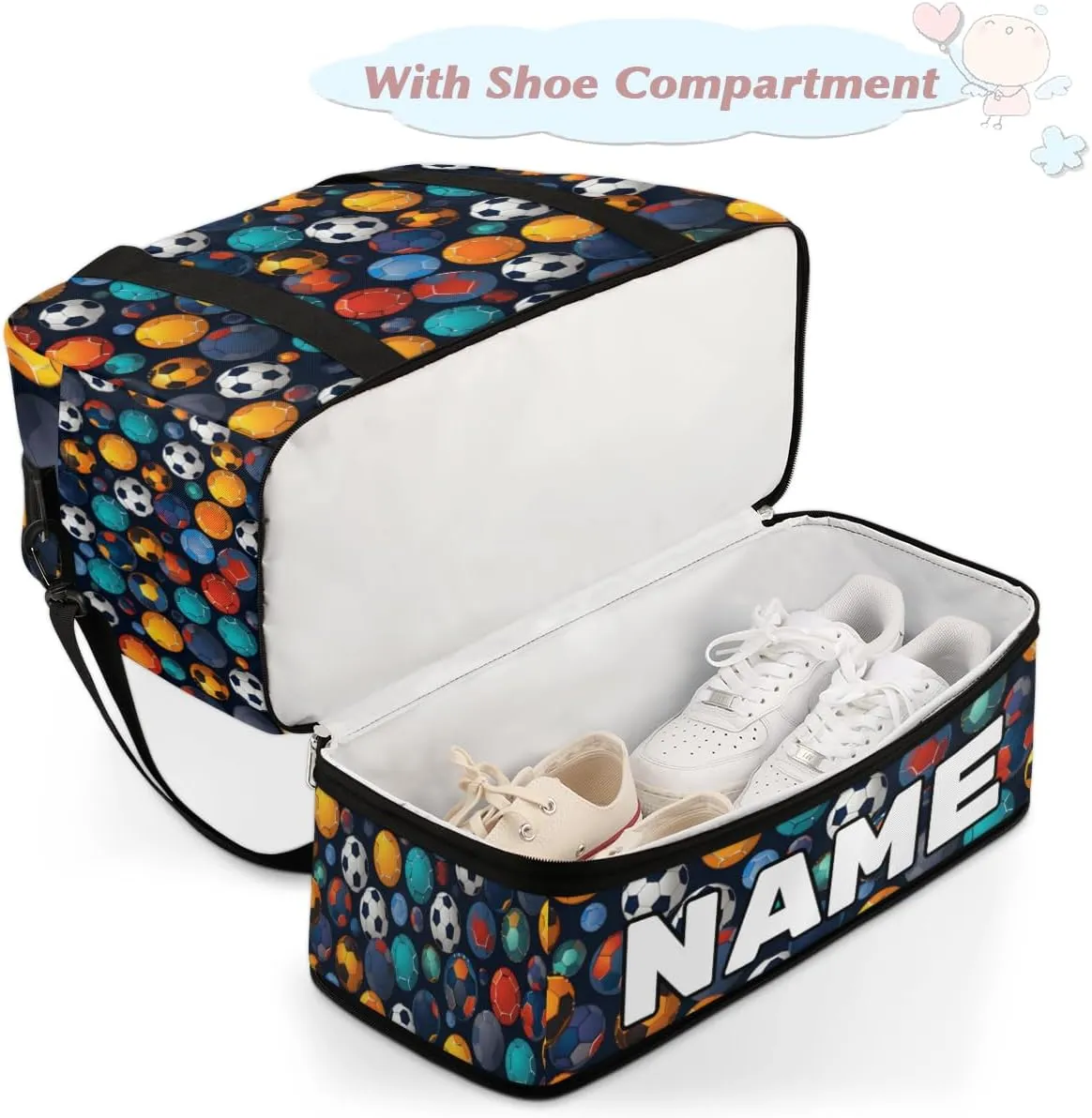 Watercolor Football Custom Foldable Duffle Bag with Shoes Compartment Personalized Large Capacity Waterproof Travel Weekender Bag Overnight Bag for Sports Gym