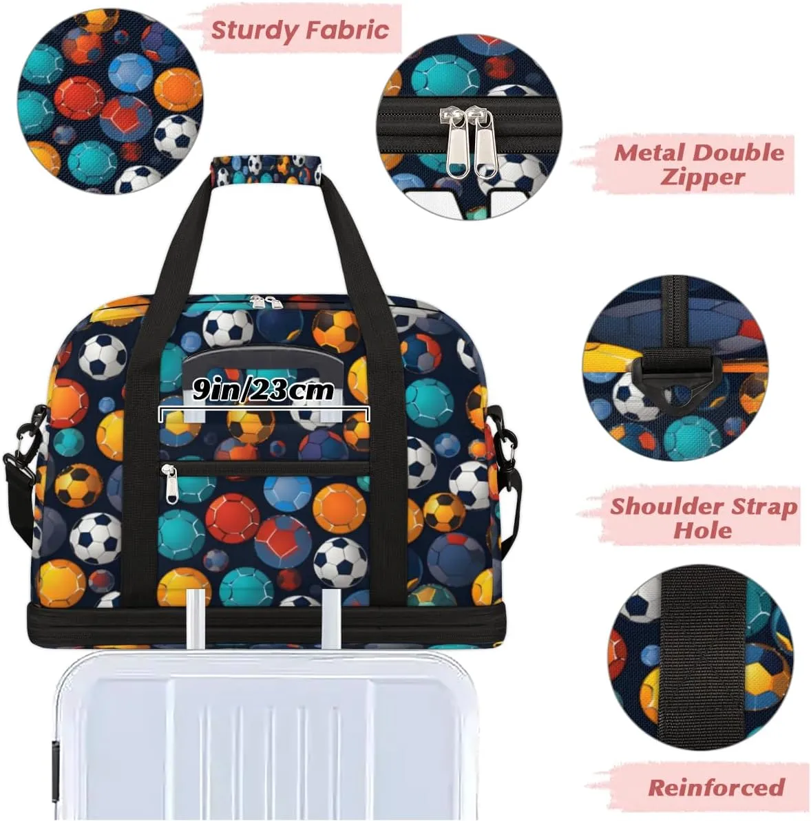 Watercolor Football Custom Foldable Duffle Bag with Shoes Compartment Personalized Large Capacity Waterproof Travel Weekender Bag Overnight Bag for Sports Gym