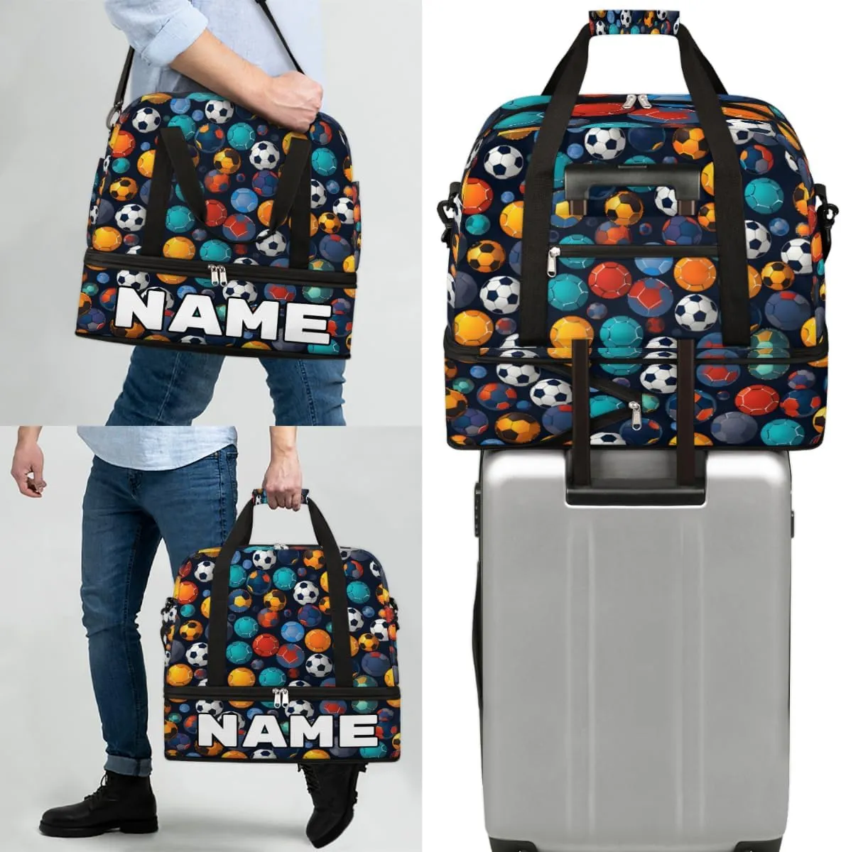 Watercolor Football Custom Foldable Duffle Bag with Shoes Compartment Personalized Large Capacity Waterproof Travel Weekender Bag Overnight Bag for Sports Gym