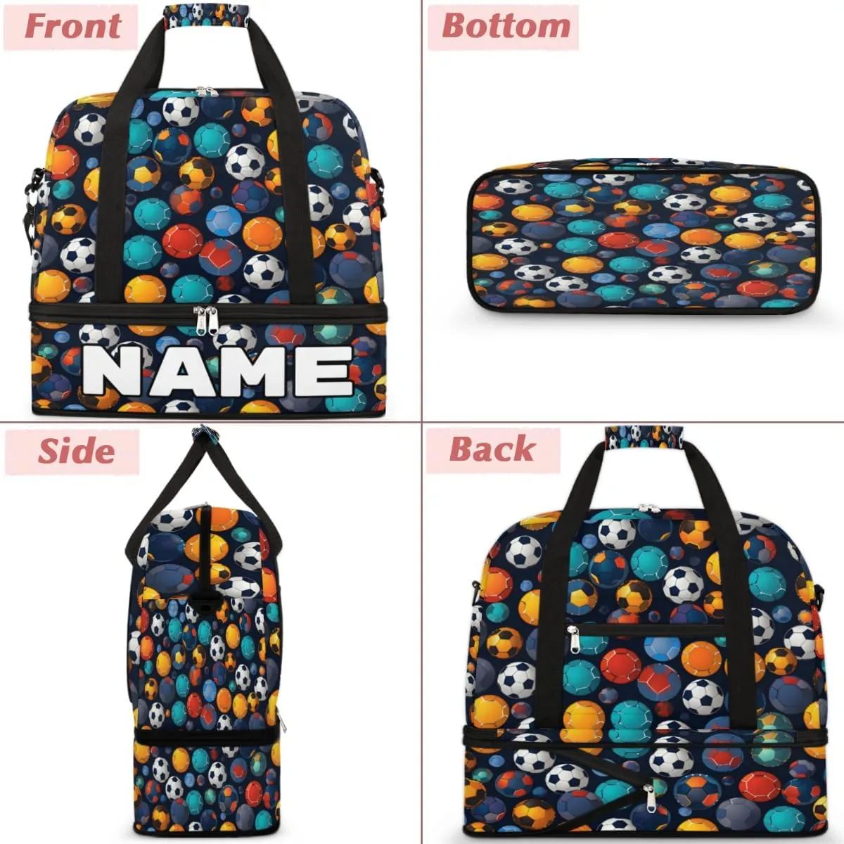 Watercolor Football Custom Foldable Duffle Bag with Shoes Compartment Personalized Large Capacity Waterproof Travel Weekender Bag Overnight Bag for Sports Gym