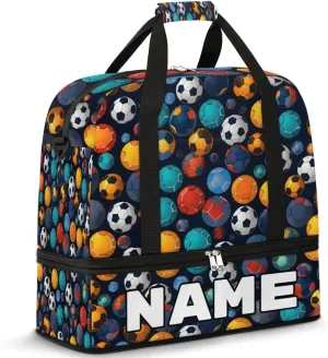 Watercolor Football Custom Foldable Duffle Bag with Shoes Compartment Personalized Large Capacity Waterproof Travel Weekender Bag Overnight Bag for Sports Gym