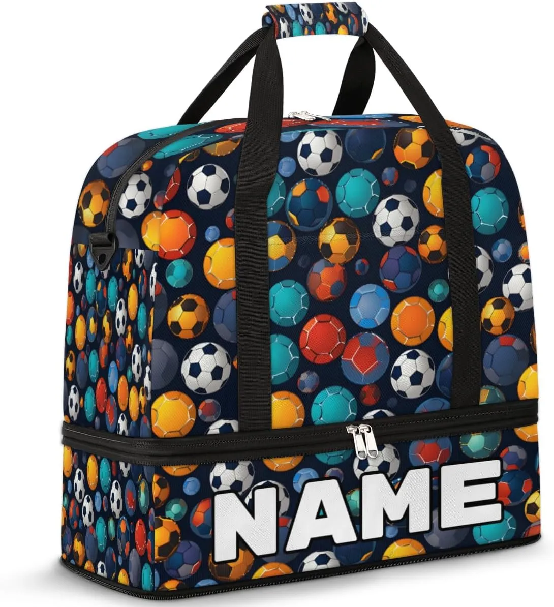 Watercolor Football Custom Foldable Duffle Bag with Shoes Compartment Personalized Large Capacity Waterproof Travel Weekender Bag Overnight Bag for Sports Gym