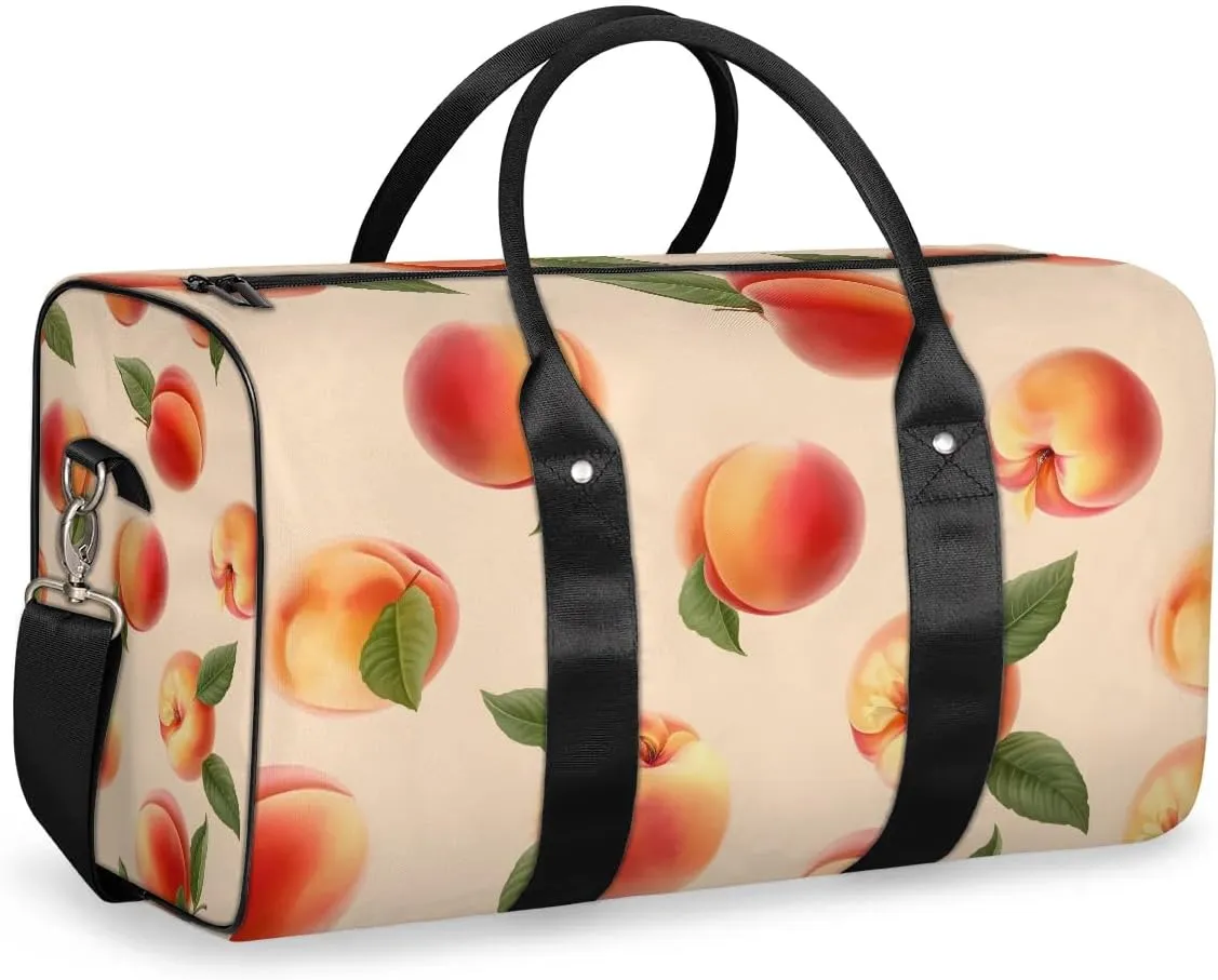 Watercolor Fruit Peaches Travel Duffel Bag for Women Men Waterproof Foldable Overnight Weekender Bag Large Capacity Sports Gym Bag