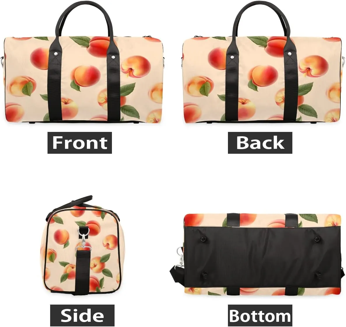 Watercolor Fruit Peaches Travel Duffel Bag for Women Men Waterproof Foldable Overnight Weekender Bag Large Capacity Sports Gym Bag