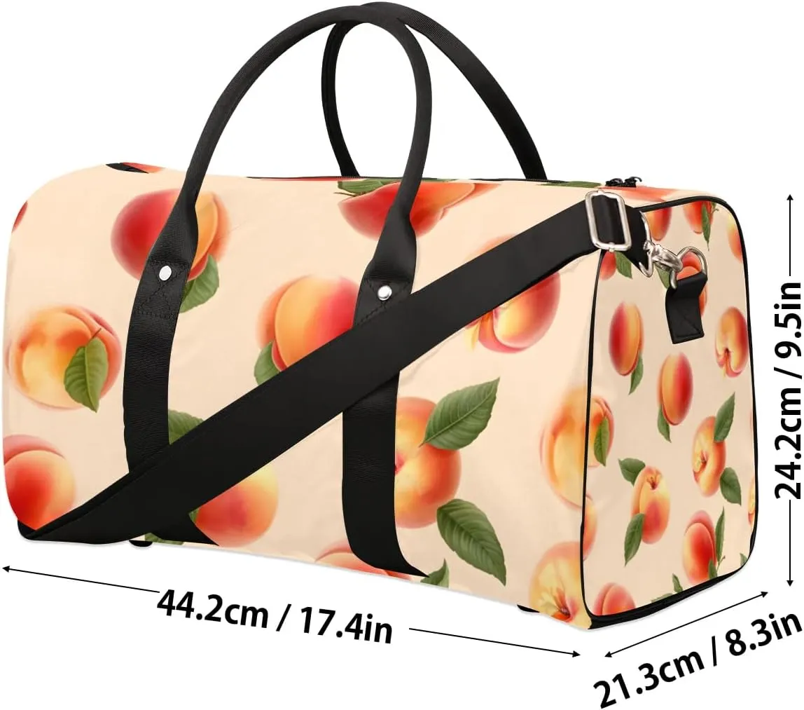 Watercolor Fruit Peaches Travel Duffel Bag for Women Men Waterproof Foldable Overnight Weekender Bag Large Capacity Sports Gym Bag