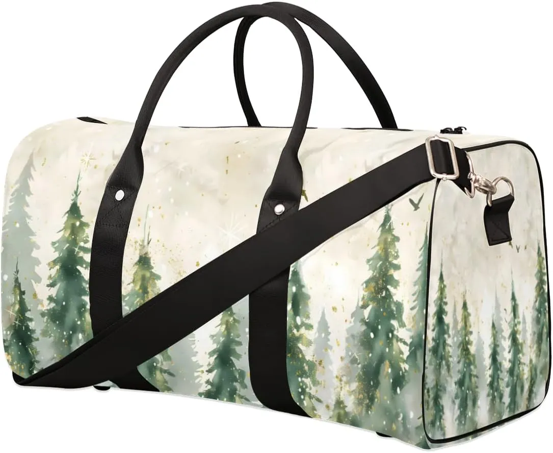 Watercolor Misty Forest Travel Duffle Bag for Women Men Gym Duffel Foldable Bag Waterproof Weekender Pine Tree Duffle Tote