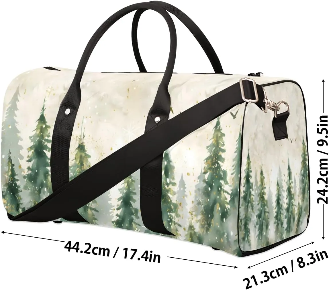 Watercolor Misty Forest Travel Duffle Bag for Women Men Gym Duffel Foldable Bag Waterproof Weekender Pine Tree Duffle Tote