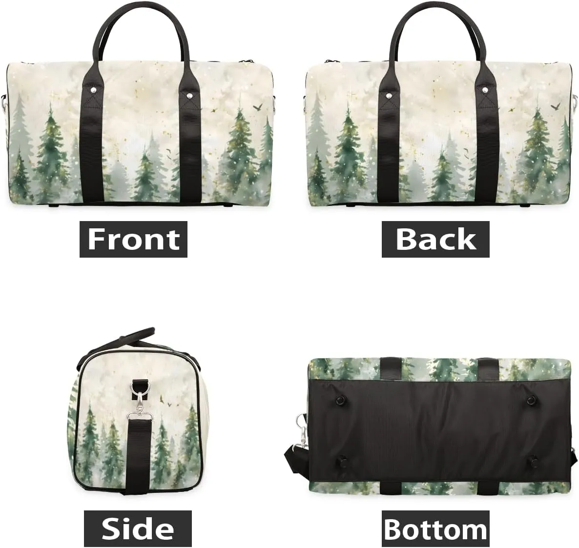 Watercolor Misty Forest Travel Duffle Bag for Women Men Gym Duffel Foldable Bag Waterproof Weekender Pine Tree Duffle Tote