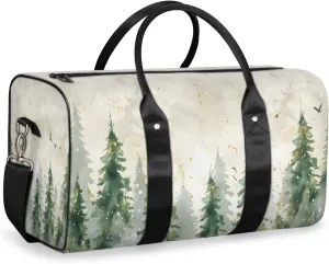 Watercolor Misty Forest Travel Duffle Bag for Women Men Gym Duffel Foldable Bag Waterproof Weekender Pine Tree Duffle Tote