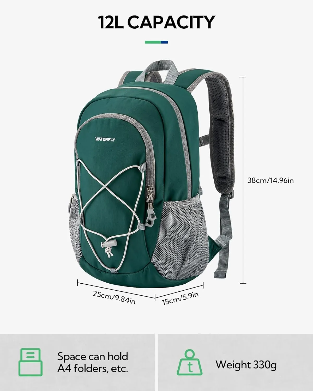 WATERFLY 12L Small Hiking Backpack: Day Pack Lightweight Travel Bag Camping Fitness Cycling Outdoor Sports Daypack For Women Men