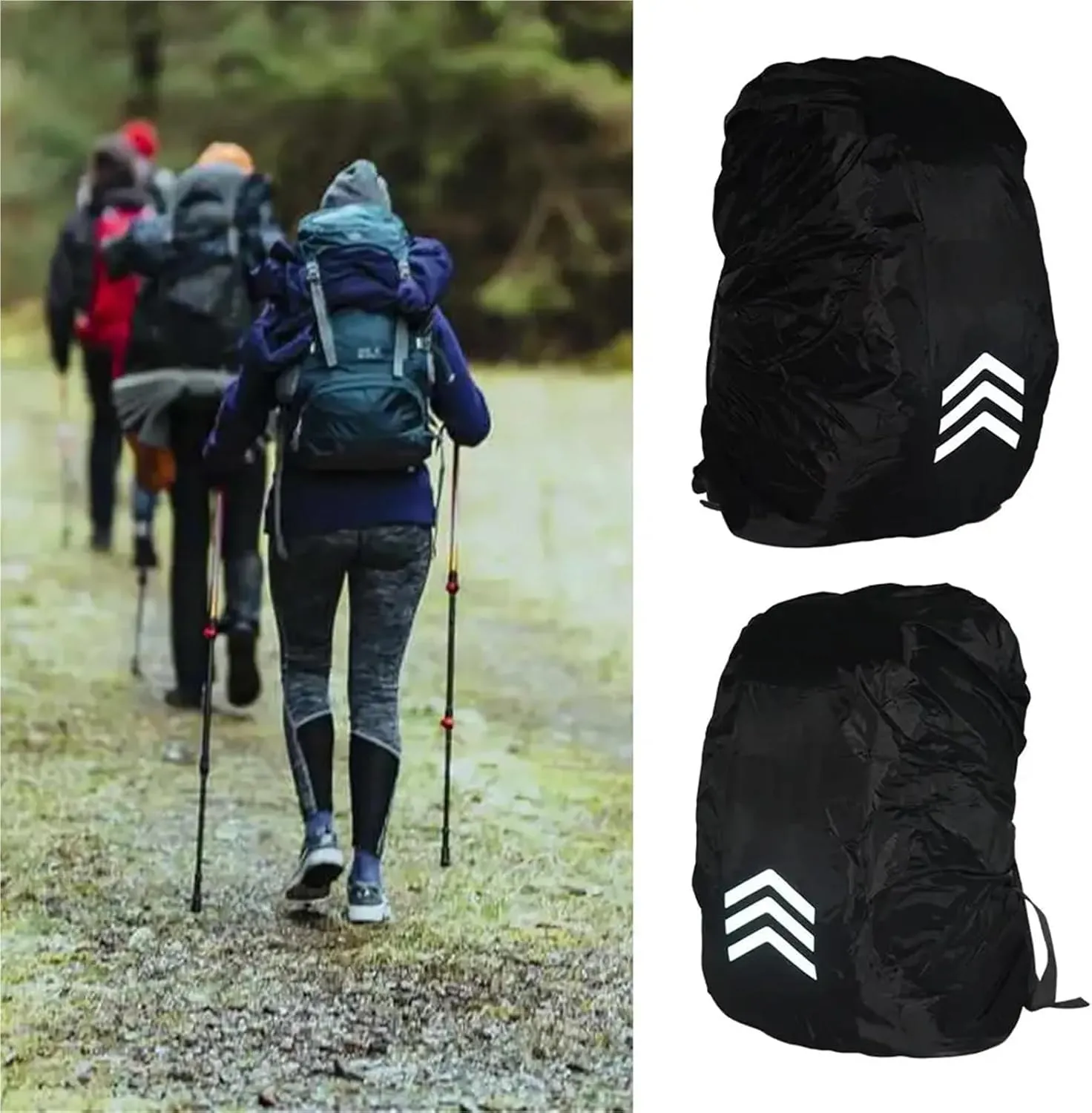 Waterproof Backpack Rain Cover Outdoor Reflective Backpack Rain Cover Night Cycling Hiking Safety Climbing Bag Cover Waterproof Rain Cover for Backpack 18-45L for Hiking，Camping(Deep Blue-XS)