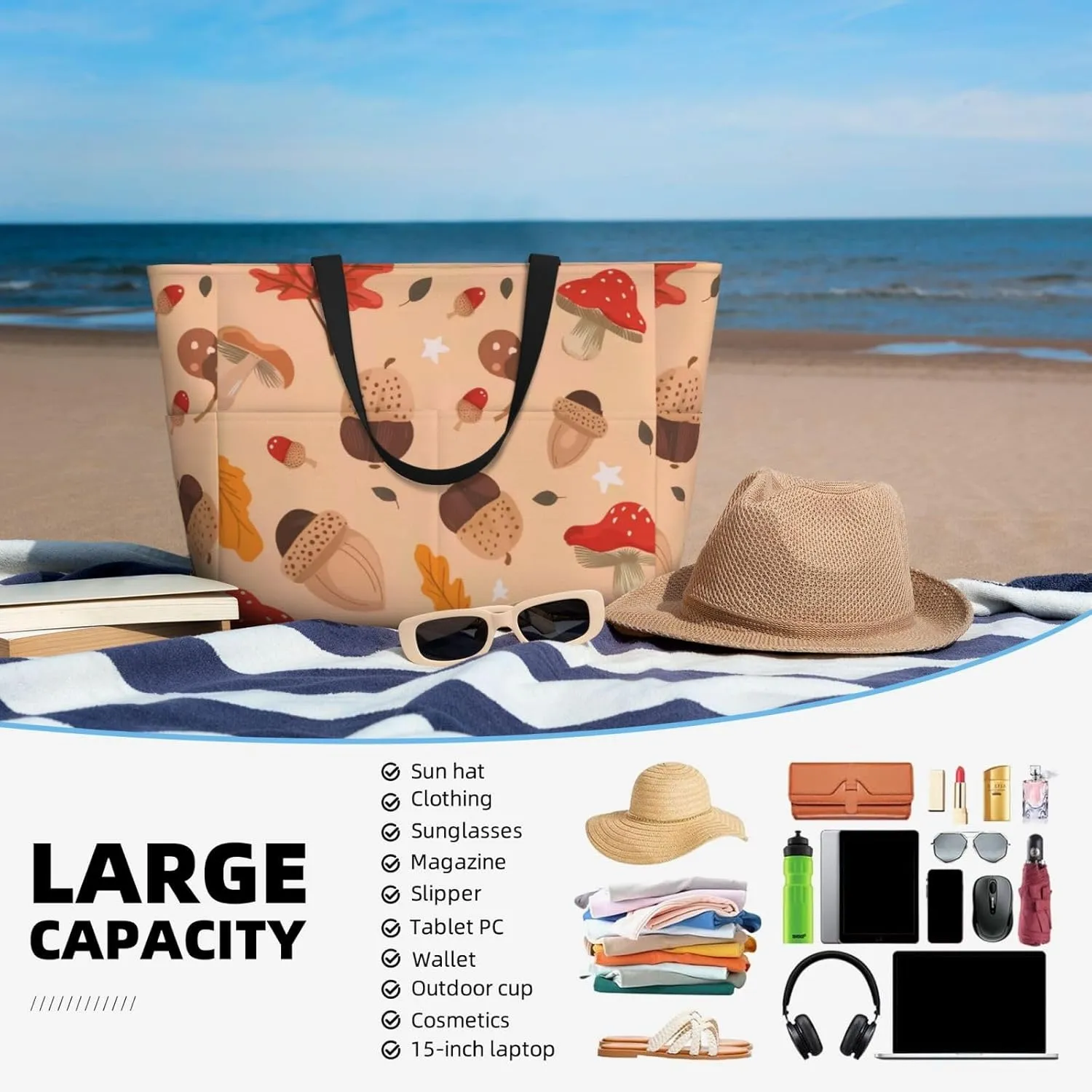 Waterproof Beach Bag for Women Sandproof Beach Tote Bag Large Capacity Swim Pool Bag
