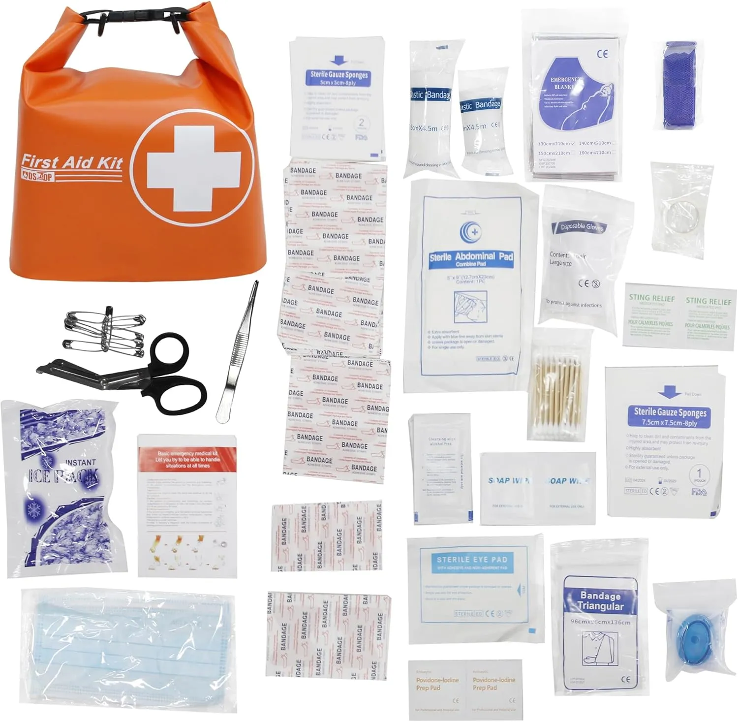 Waterproof First Aid Kit, Lightweight Boat Dry Bag, Medical Kit Emergency Survival Kit for Backpacking, Hiking, Travel, Car, Fishing, Kayak, Floating, Swimming, Camping, Cycling, Climbing(Orange)