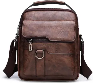 Waterproof Vegan Leather Messenger Bag for Men and women - Crossbody Satchel, Ideal Work Bag - Men's Shoulder Bag - Dark Brown