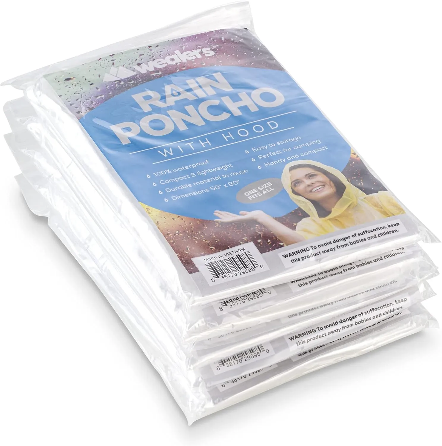 Wealers Rain Ponchos for Adults Teens Disposable Bulk Pack Emergency Raincoat Parks Outdoors Multi Colors Waterproof