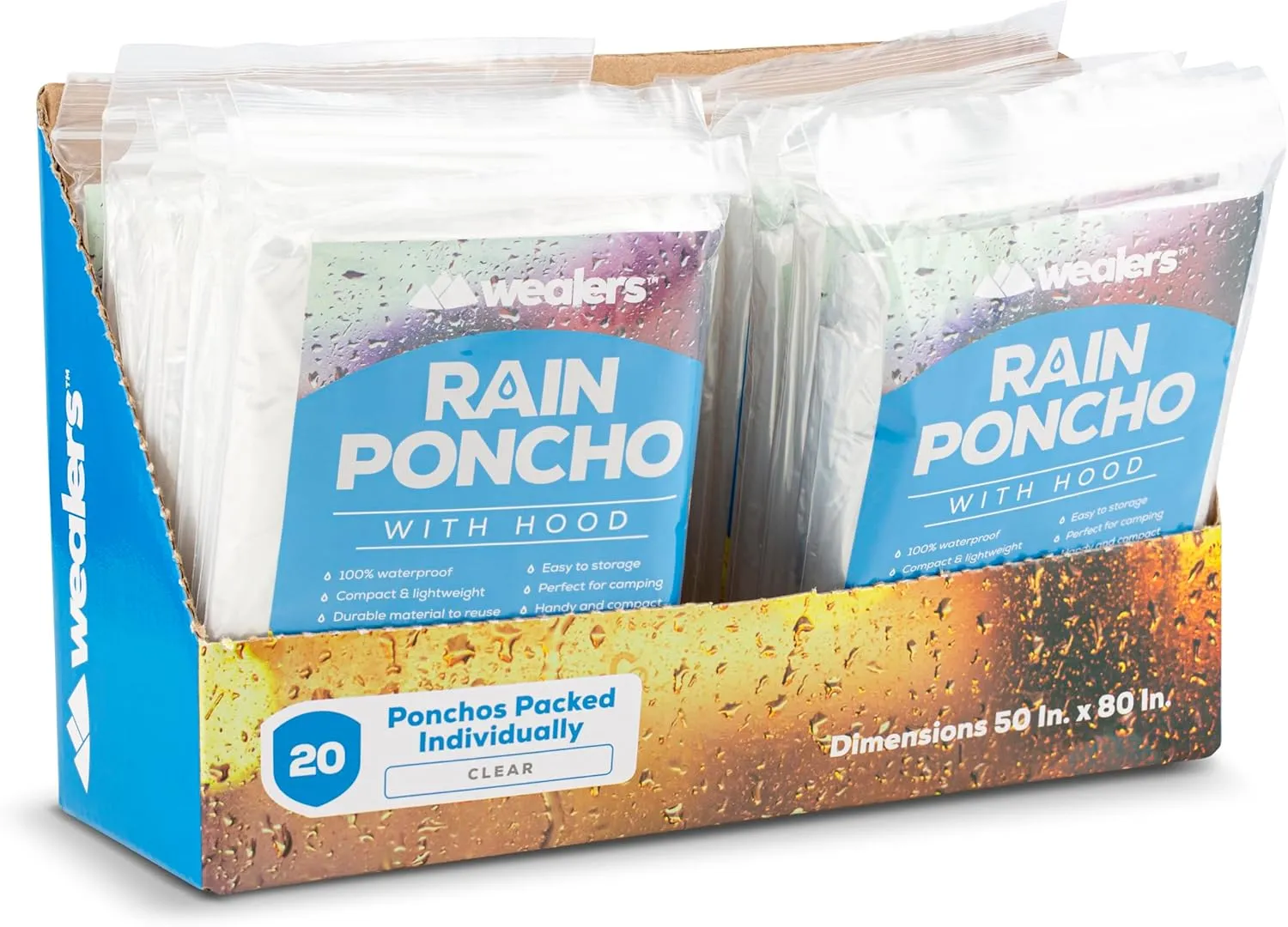 Wealers Rain Ponchos for Adults Teens Disposable Bulk Pack Emergency Raincoat Parks Outdoors Multi Colors Waterproof