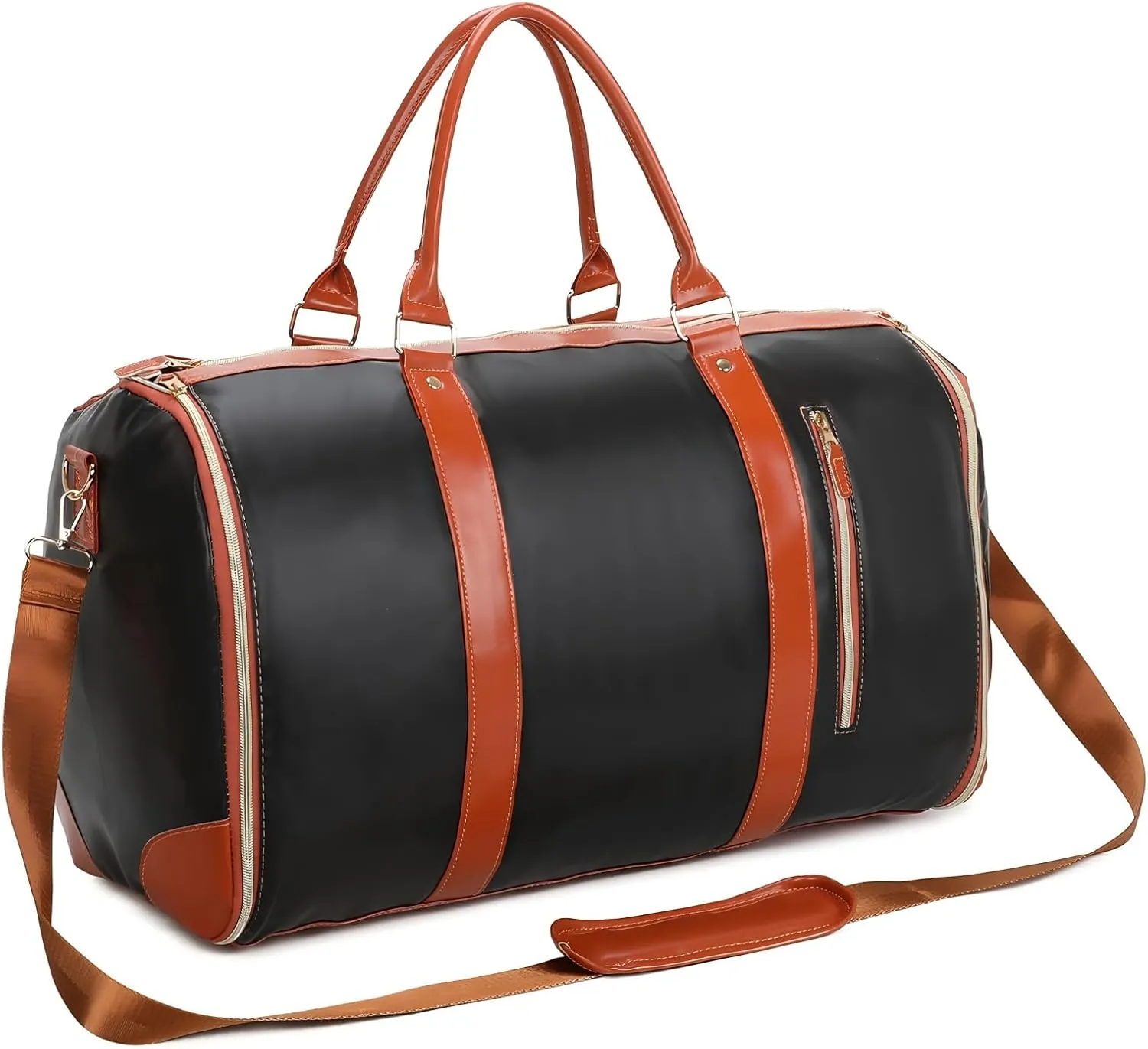 WEALTH Convertible Toiletry Bag - Waterproof Travel Organizer, Weekender Essentials (Black with Brown)