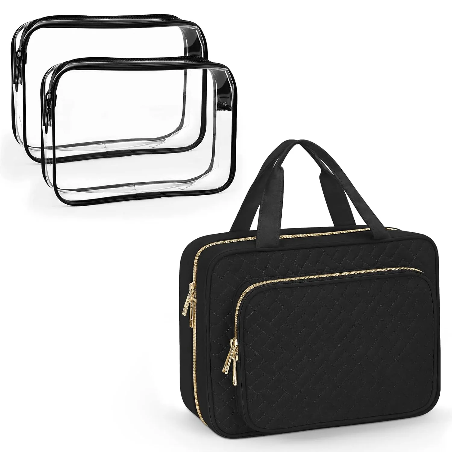 Wedama Toiletry Bag for Women, Large Cosmetic Travel Bag With Clear Toiletry Bag 2 Pack Combination, Toiletries Bag for Travel Business Trips and Camping