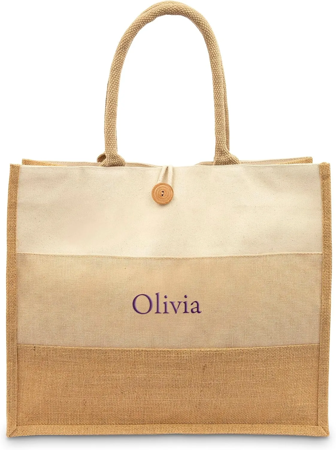 WEDDINGSTAR Large Reusable Fabric Beach Tote Bag - Burlap Ombre